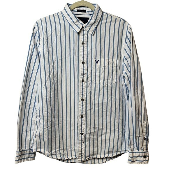 American Eagle Outfitters Other - American Eagle Vintage Fit‎ Men Blue White Striped Button Down Shirt Size Large